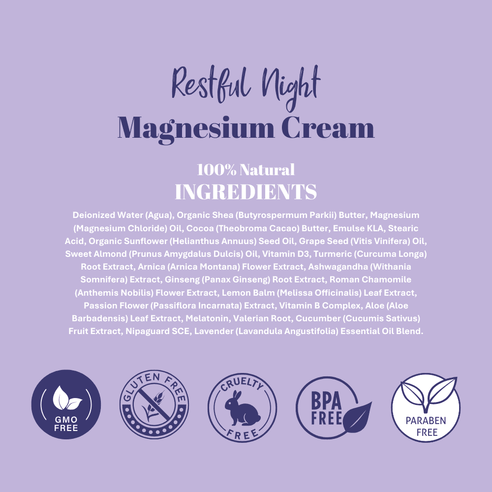 Botanicals Restful Night Magnesium Cream, Apply to Arms, Legs, Chest or Back with Valerian Root & Melatonin, Lavender Scented, 4 oz, Natural Soothing Relief, Made in the USA