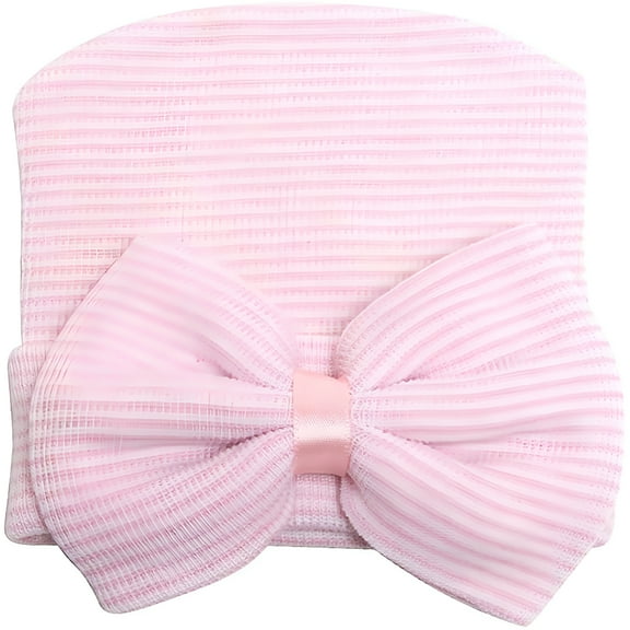 TELOLY Newborn Baby Hat Set for Baby Girls Soft Infant Baby Beanie Knit Caps with Bow Knot, 1 pack