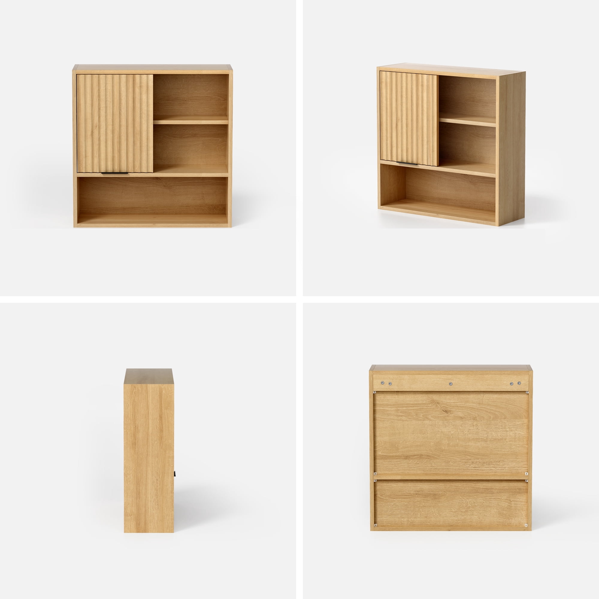EYYTHUNG Fluted Wall-Mounted Cabinet Bathroom, Modern Medicine Cabinet with Adjustable Shelf Wood Storage Cabinet, Natural Oak