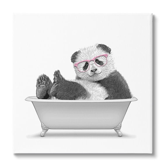 Stupell Industries Quirky Panda Bathtub Pink Glasses Minimal Design Novelty Painting Gallery-Wrapped Canvas Print Wall Art, 17 x 17, Design by Annalisa Latella