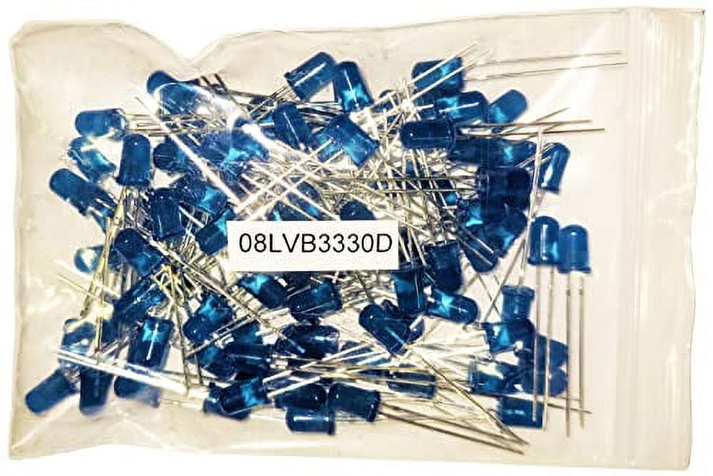 100 Pack Blue Diffused Lens LEDs, 5mm Diameter Round Bulb, 2-Pin Light Emitting Diodes for DIY Hobby or Other Electronic Projects