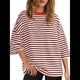 thumbnail image 2 of Camisetas de Rayas de Gran Tamaño para Mujer, Blusas Holgadas de Cuello Redondo y Corta, Blusa Informal de Verano Y2K 2025 Color Café S, 2 of 9