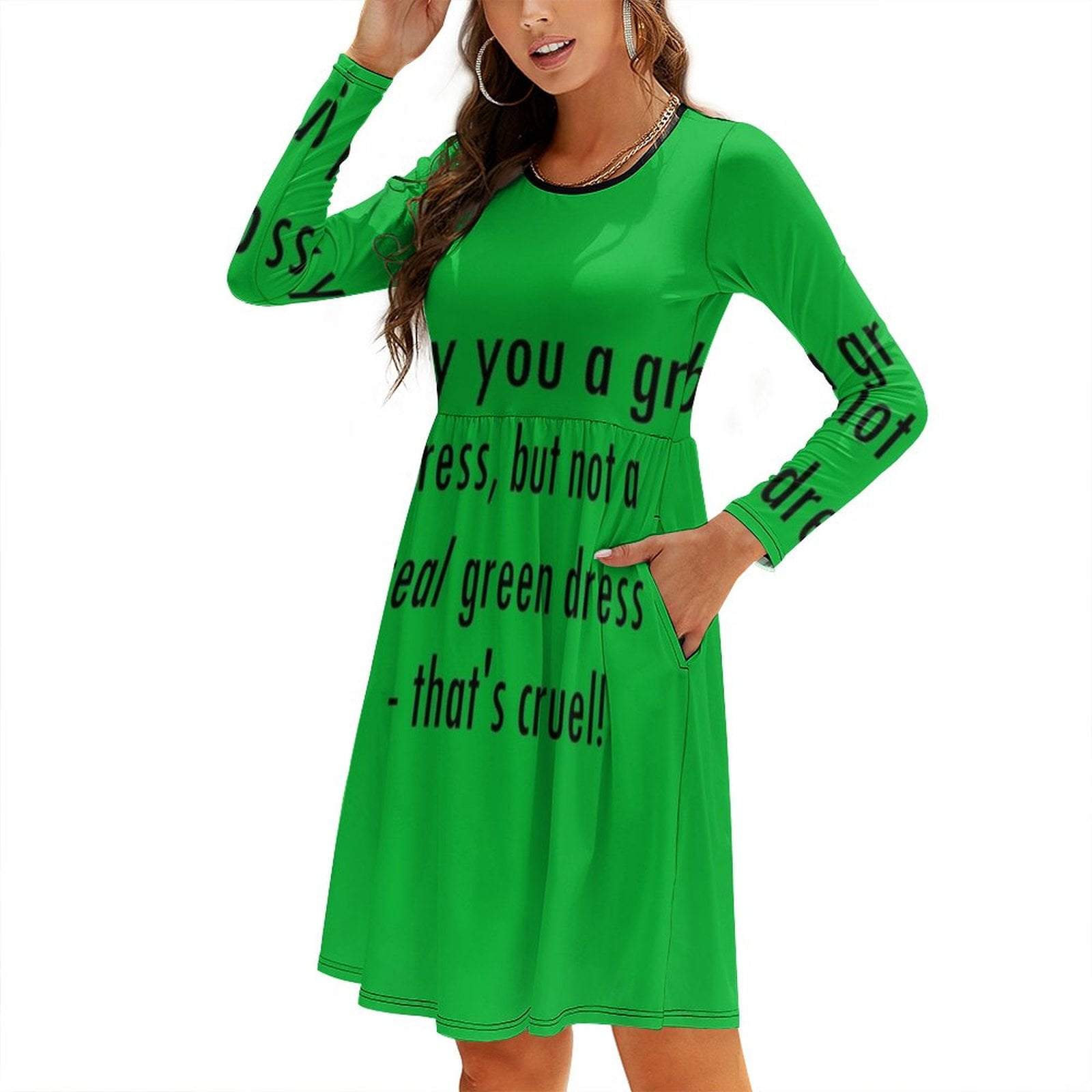 Ladies-Million Dollars-Green Dress Lyric! Long Sleeved Dress Casual Print  Full Sleeves Dress Ladies Autumn Winter Dresses - Walmart.ca