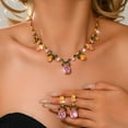 thumbnail image 3 of AEXTO Pink Teardrop Leaf Jewelry Set Necklace & Dangle Earrings with Rhinestone Accents, Silver-Tone Elegant Accessories for Women, Perfect for Weddings, Parties & Special Occasions, 3 of 15