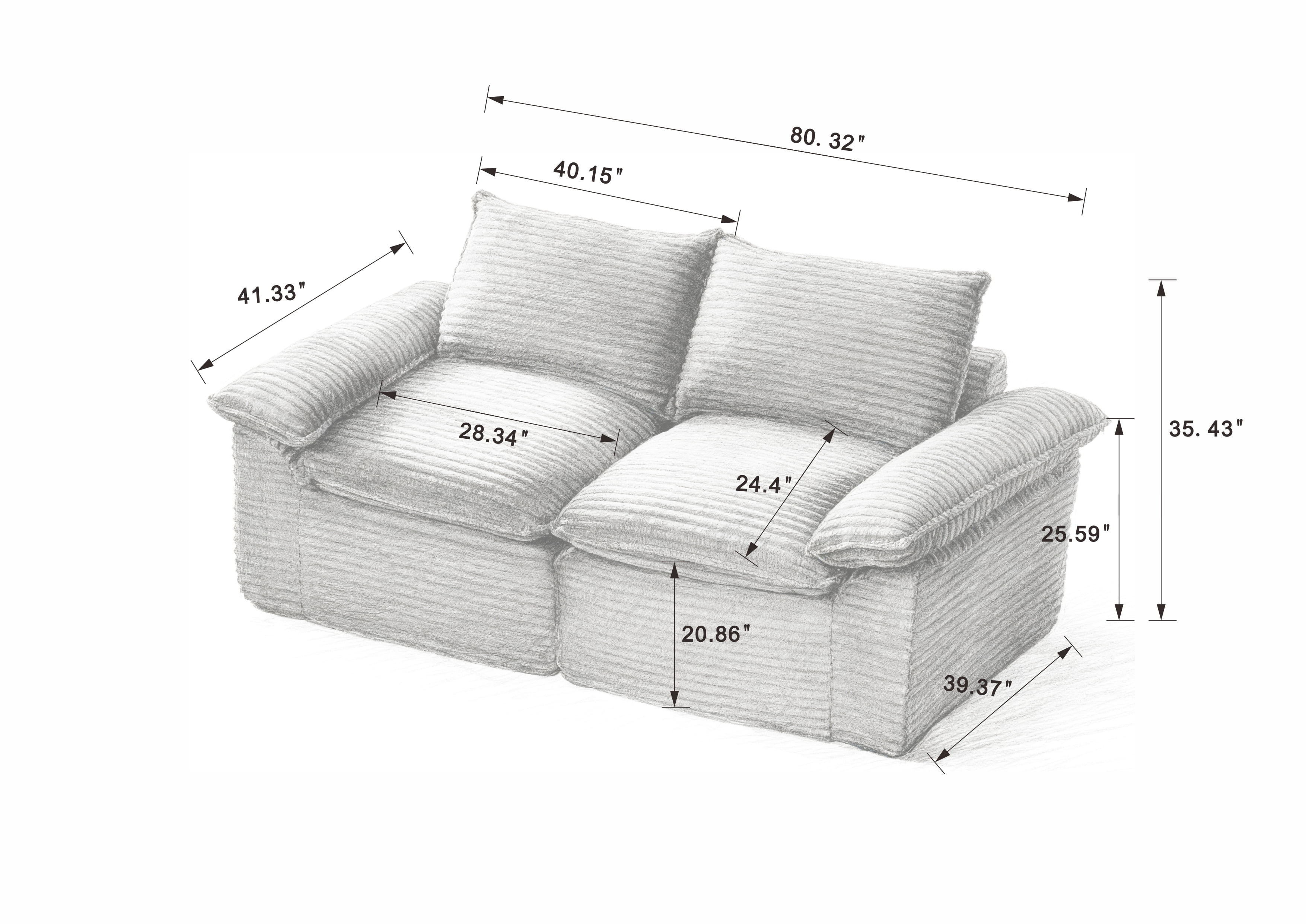 Modern White Corduroy Cloud Sectional Sofa, Modular Design for Flexible Configuration, High-Density Foam and Spring Fill for Ultimate Comfort