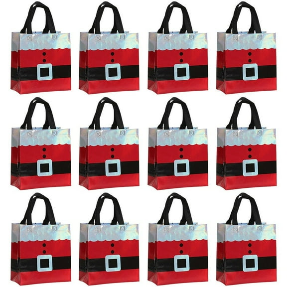 12-Pack Christmas Gift Bags, Santa Tote Bag, Xmas Kraft Bags, Candy Goodies Bag Gift Wrapping Bag For Present & Party