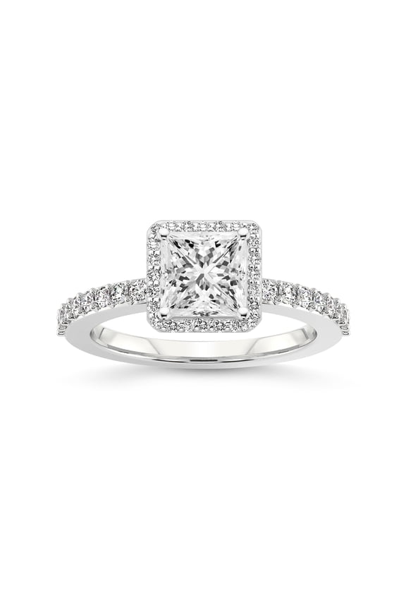1 Carat IGI Certified Princess Shape Lab Grown Diamond Engagement Ring | 14K White Gold | Lumina Halo Eternity Diamond Ring | FG-VS1-VS2 Quality Friendly Diamonds