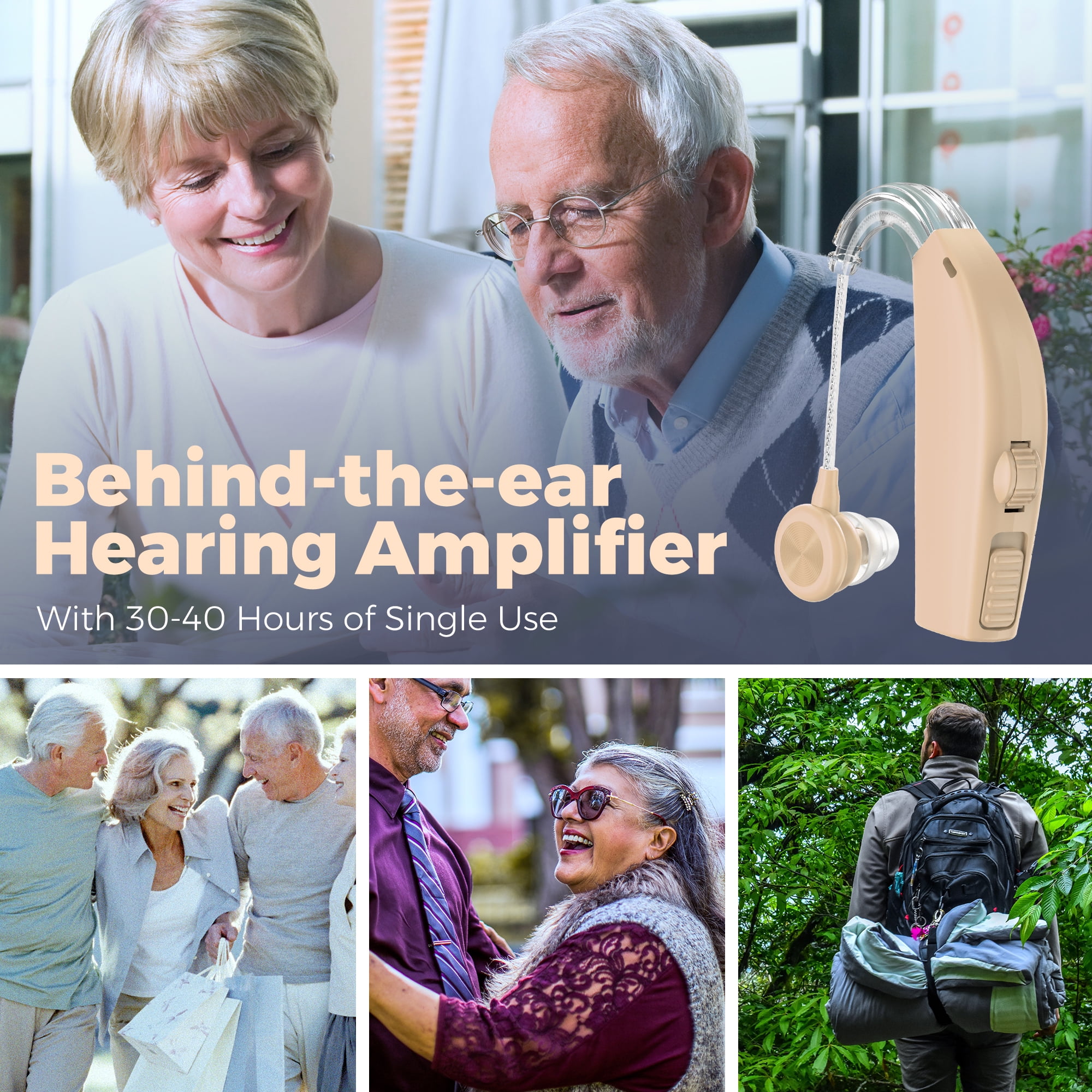 MEDca Pair Rechargeable Digital Hearing Aids Amplifier, Hearing Aids For Seniors, Beige