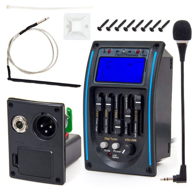 Piezo Pickup EQ Preamp Set 5 Bandas Amplificador LCD Sintonizador Ecualizador para Guitarra