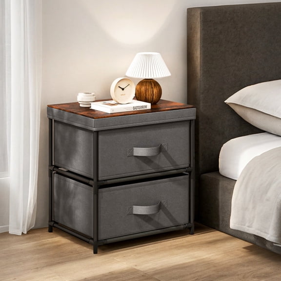 Resenkos 2 Drawer Grey Nightstand Set of 2 for Bedroom Modern Bedside Table, Wood Finish Accent Table