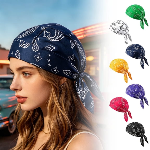 Shadoumai Paisley Cooling Headscarf Cap Set,Breathable Sweat Wicking Durag Lightweight Stretch Bandana,Adjustable Straps