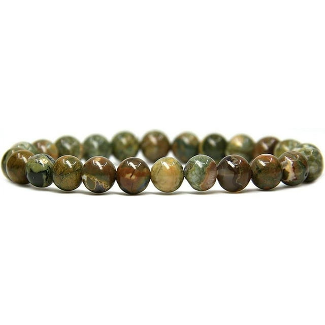 Bracelet Extensible Unisexe en Perles Rondes de 8 mm avec Pierre Précieuse Jaspe Rhyolite Naturelle 7 Pouces