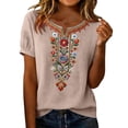 thumbnail image 5 of RQYYD Womens V Neck Floral Embroidered Short Sleeve Blouse Casual Loose Fit Tunic Top for Summer Daily Wear, 5 of 7