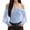 Light Blue, variant on Women's Denim Shirt Off Shoulder Sheer Mesh Puff Long Sleeve Slim Fit Button Down Shirts Casual Elegant Denim Top Dark Blue 2XL