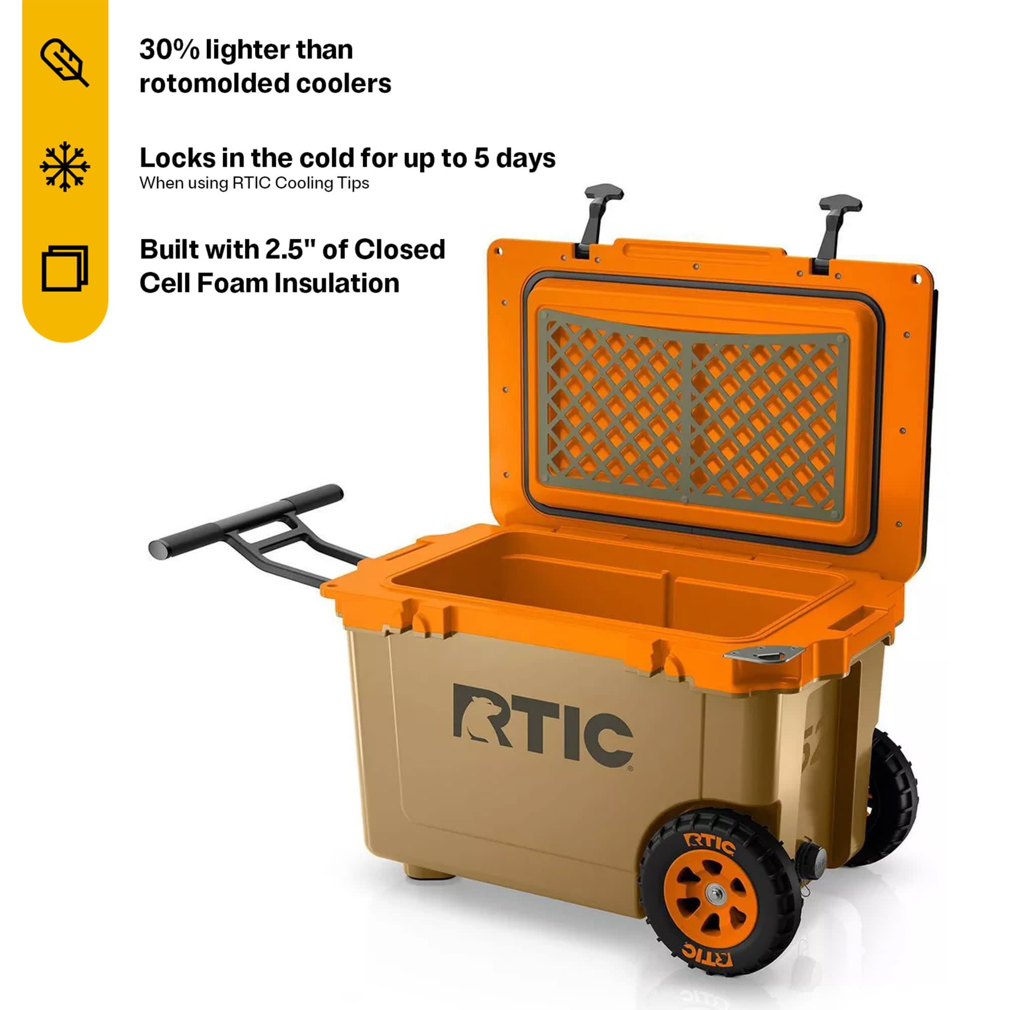RTIC 52 QT Wheeled Hard-Sided Ice Chest Cooler, Ultra-Light, Fits 76 Cans, Trailblazer