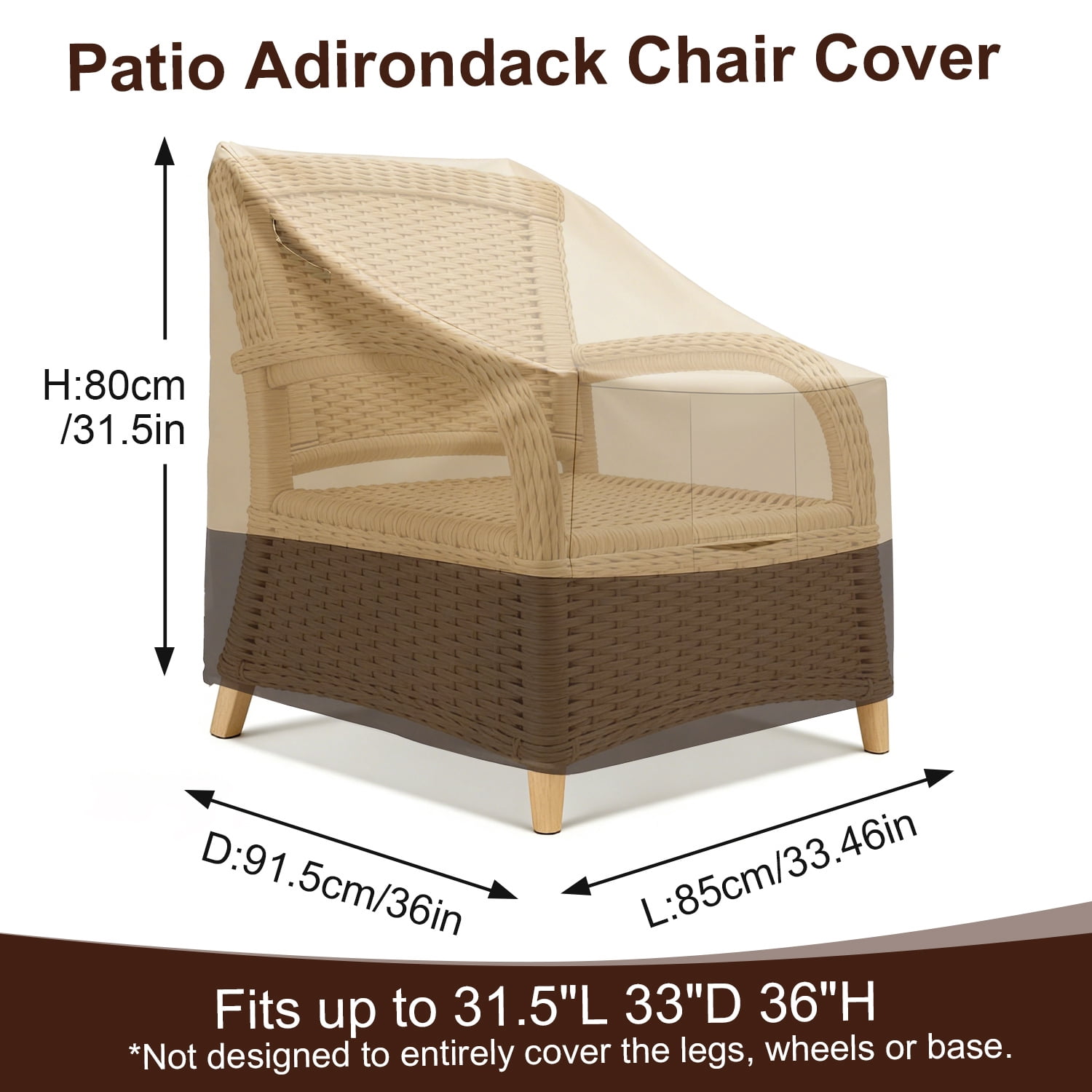 Vorfor 2Pcs Outdoor Furniture Cover, 420D Waterproof Dustproof UV-Resistant Patio Adirondack Chair Cover for Rocking Chair, 32"L x 34"D x 36"H, Beige