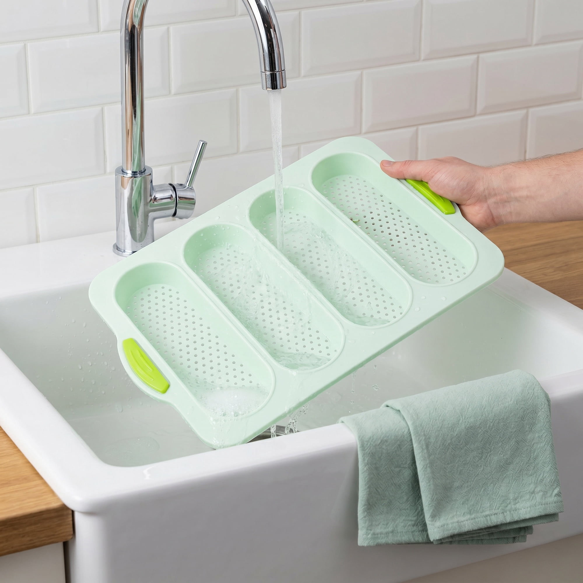 Unique Bargains Baking Pan 4-Loaf Speckled Nonstick Tray with Handle Green 13.4"x9.4"x1"
