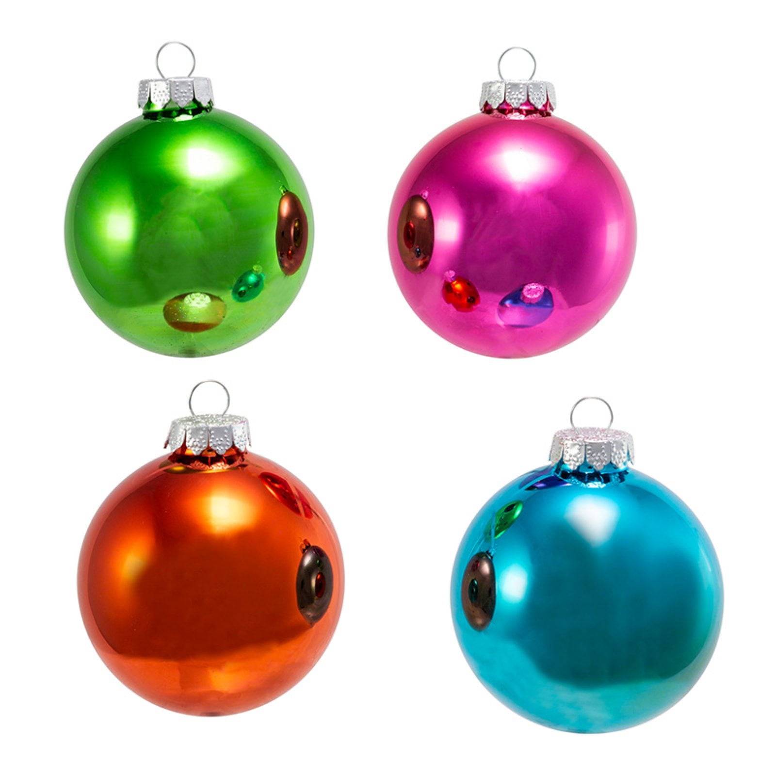 Kurt Adler 65MM Glass Brightly Colored Shiny Ball Ornaments, 4 Piece