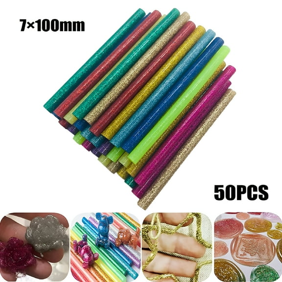 CCOCC 50 Pcs Hot Glue Sticks Glitter Glue Sticks Colored Hot Melt Glue Repair 7×100mm