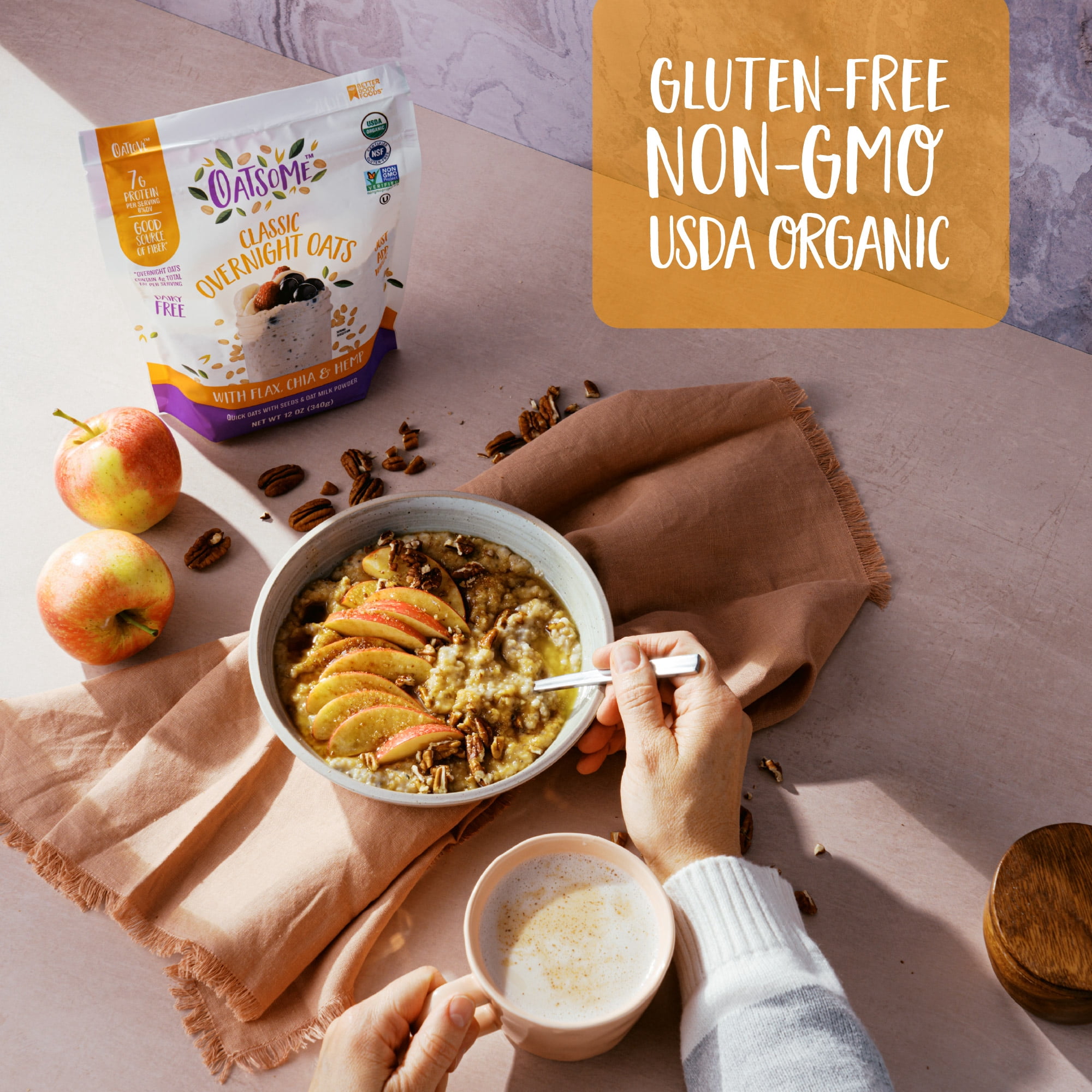 (2 pack) Oatsome Organic & Gluten-Free Overnight Oats with Chia, Flax & Hemp, 12oz Bag