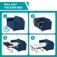 thumbnail image 3 of MUZZ Twin Size Pull Out Sofa Bed, Velvet Sofa Couvh with Pull Out Bed, Sleeper Sofa Couch with Foam Mattress, 2-in-1 Sleeper Couch Bed for Living Room/Apartment/Small Spaces (Blue), 3 of 7