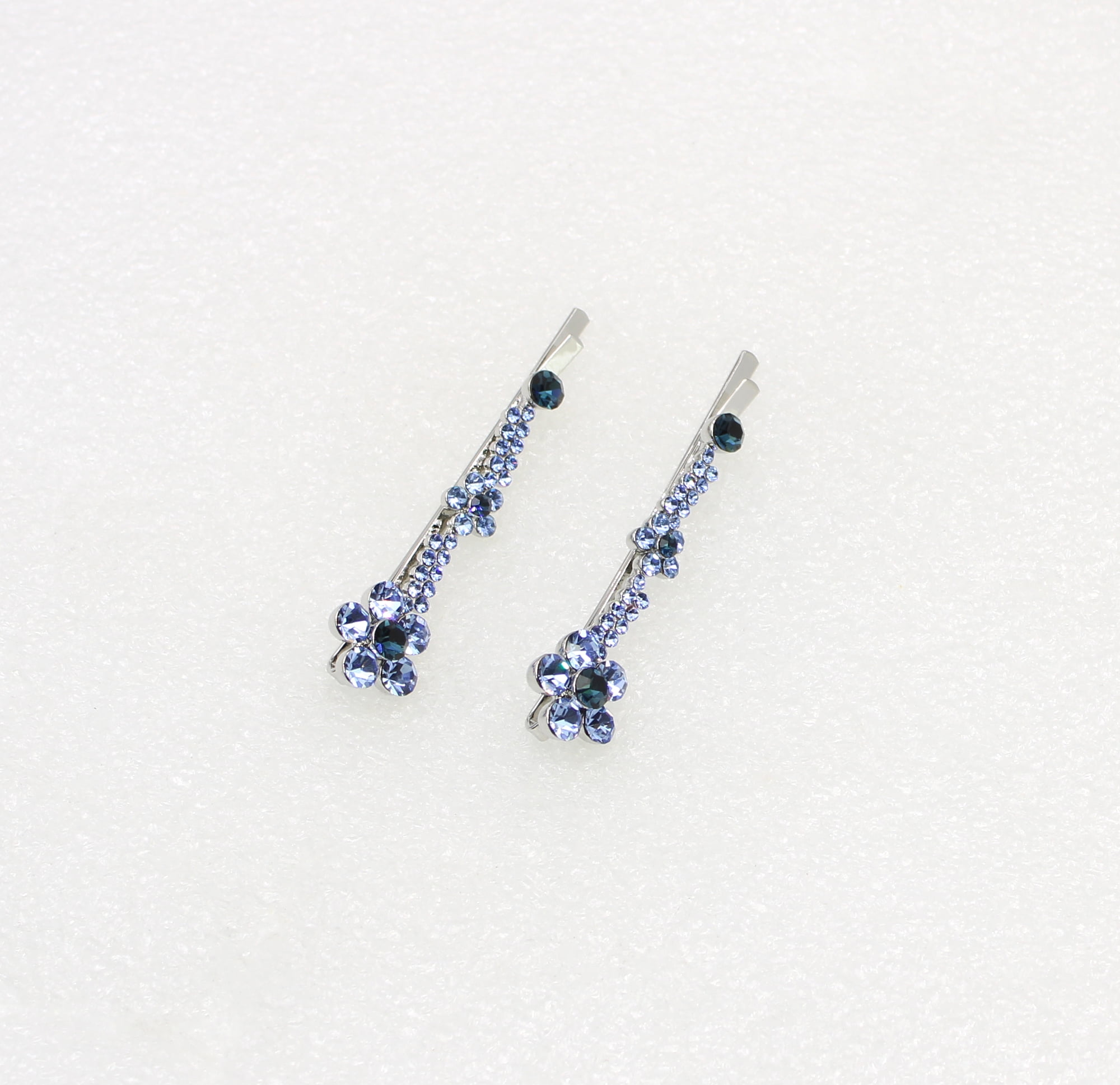 Faship A Pair Of Navy Blue Rhinestone Crystal Floral Hair Clip Pins 2 Pcs