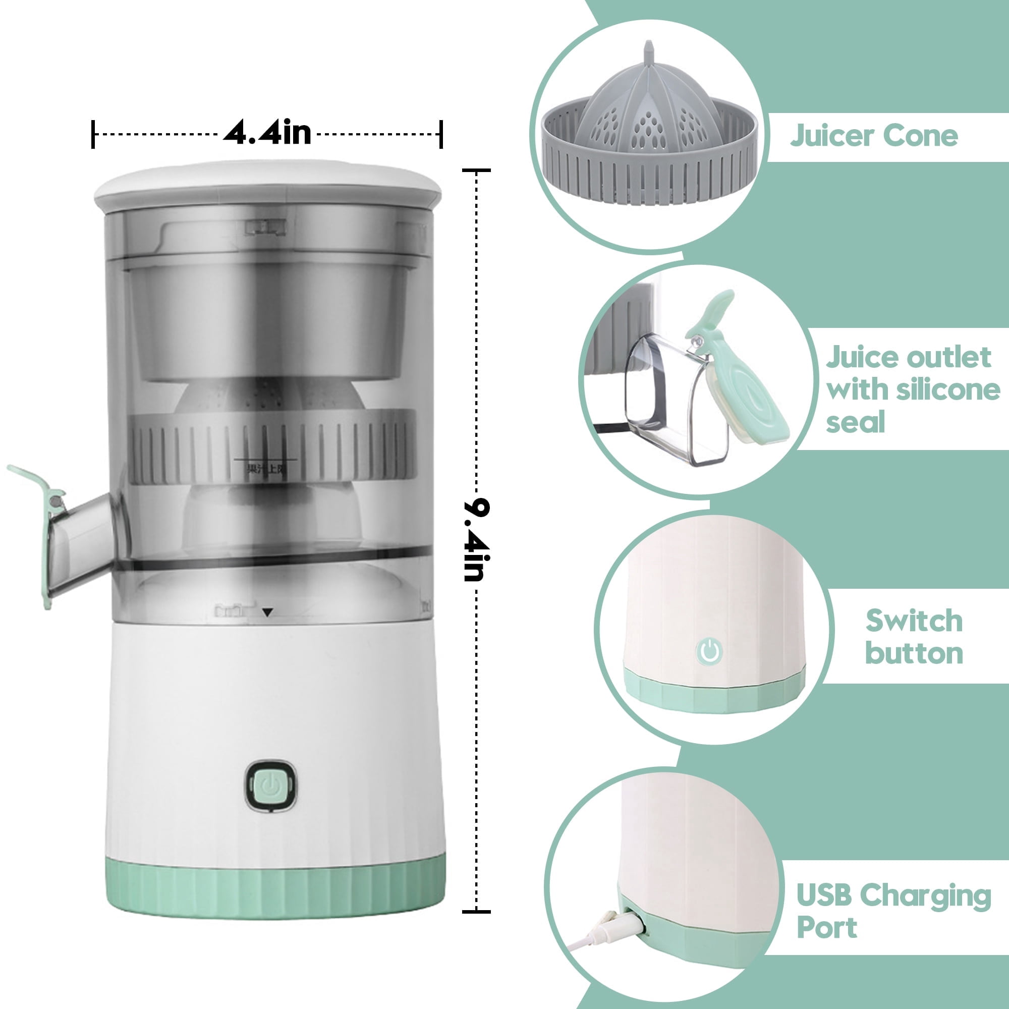 Electric Citrus Juicer, Electric Orange Juicer Machine, USB Charging Wireless Portable Electric Citrus Juicer