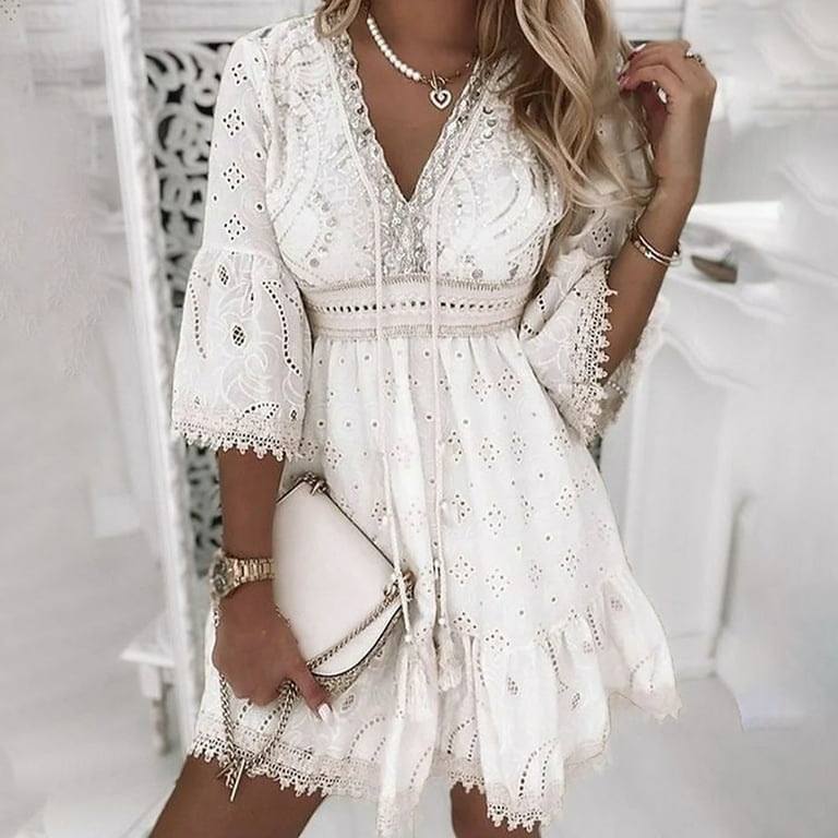 cut out holiday dress Spring Summer Long Sleeve Printed Cutout Holiday Dress Casual Sexy Dress L / Blue