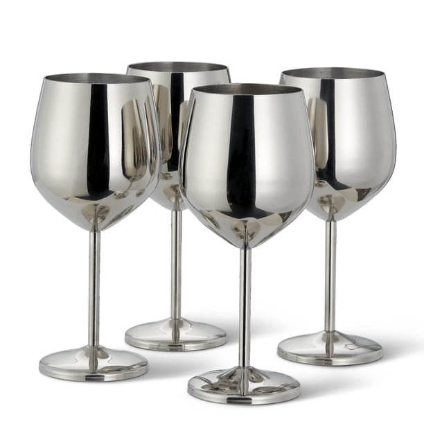 Elegantes copas de vino de acero inoxidable plateadas - Robustas e irrompibles - 1 pieza