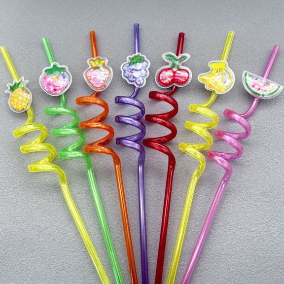 8pcs Fruit Straws, Reusable Spiral Straws with Colorful Twisty/Design for Party Cups, Cute Curly Straws for Birthday Favors, Juice Time and Family Gatherings