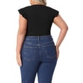 thumbnail image 3 of Agnes Orinda Justaucorps pour Femmes Grande Taille Extensible Col Rond Manches Courtes Ajusté Décontracté Basique 2X Noir, 3 of 5