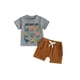 thumbnail image 1 of Conjunto de verano para niño pequeño: camiseta de manga corta con cuello redondo y estampado de letras de dinosaurios con pantalones cortos lisos., 1 of 9