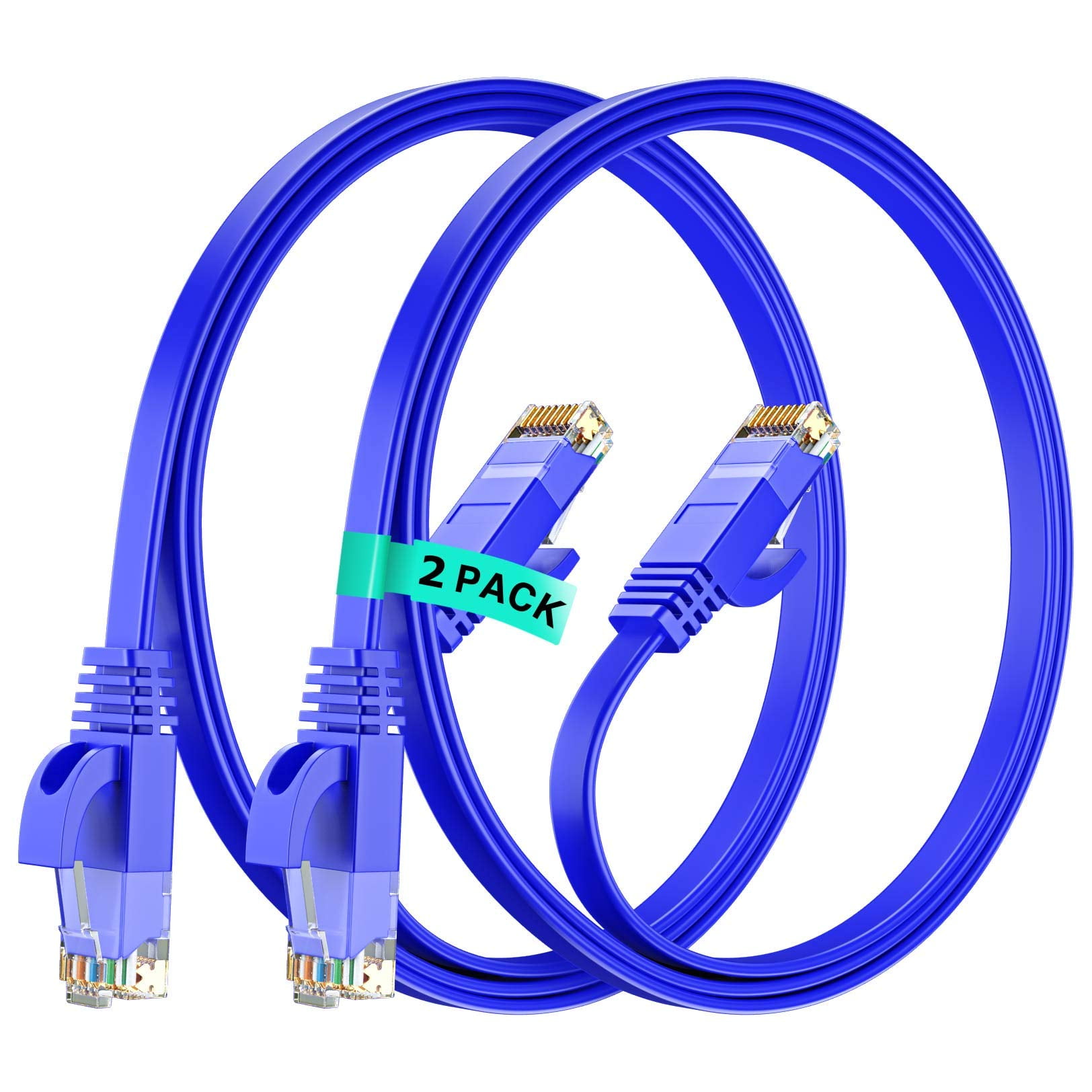 Cat 6 Cable 1.5 ft, Flat Wire, (2 Pack) White, Cat6 Cable, Thin Cord,