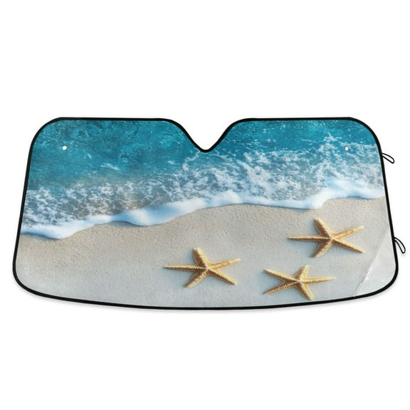 Qxltty Starfish on The Beach Car Windshield Sunshades Foldable UV Rays Sun Visor Protector Keep Your Vehicle Cool 53×23.5in