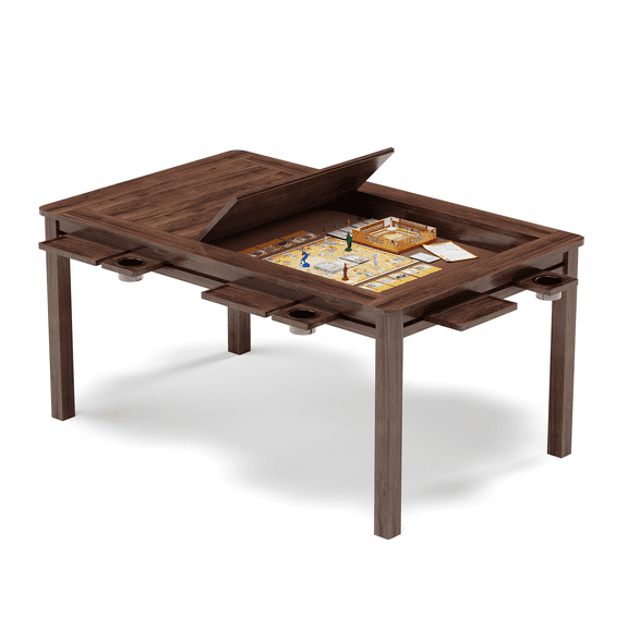 LAUSAINT HOME Board Game & Card Table for 6 Players with Removable Table Top, Cup Holders and Trays, Walnut  Rectangle