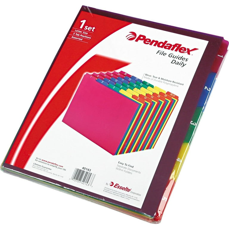 Poly Top Tab File Guides, 1/5-Cut Top Tab, 1 to 30-31, 8.5 x 11, Assorted Colors, 31/Set Poly Top Tab File Guides, 1/5-Cut Top Tab, 1 to 30-31, 8.5 x 11, Assorted Colors, 31/Set