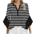 thumbnail image 3 of Jsaierl Tops for Women 3/4 Flounce Sleeve Plus Size V Neck Shirts Dressy Striped Petite Pleated Blouses Soft Loose Fit T-shirts Top S-2XL, 3 of 5