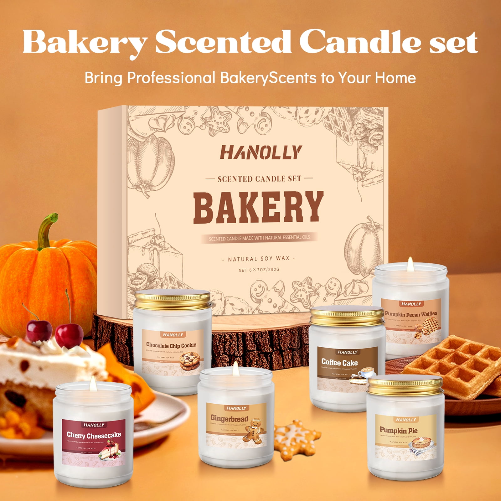 Hanolly Bakery Scented Candles Gift Set - 6 Pack Soy Wax Candles, Long-Lasting Jar Candles for Home, Gifts, Aromatherapy