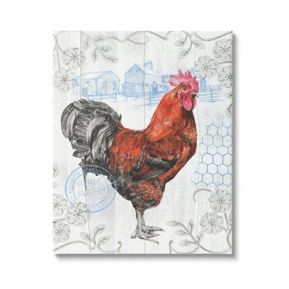 Stupell Industries Rustic Farmhouse Rooster Animals & Insects Painting Gallery Wrapped Canvas Art Print Wall Art, 36 x 48