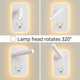 thumbnail image 2 of Luz de pared LED, luz de lectura de cabecera con interruptor, puerto de carga USB, iluminación ambiental ajustable para dormitorio (luz natural de 3W + luz cálida de 9W) blanca, 2 of 5