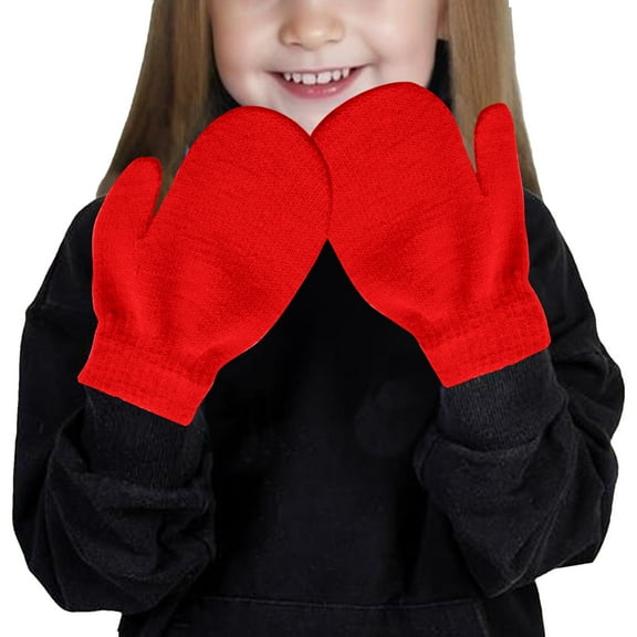 Xfvqtps Toddler Kids Boys Girls Mittens Knitting Solid Color Simplicity Cute Windproof Warm Winter Gloves Red