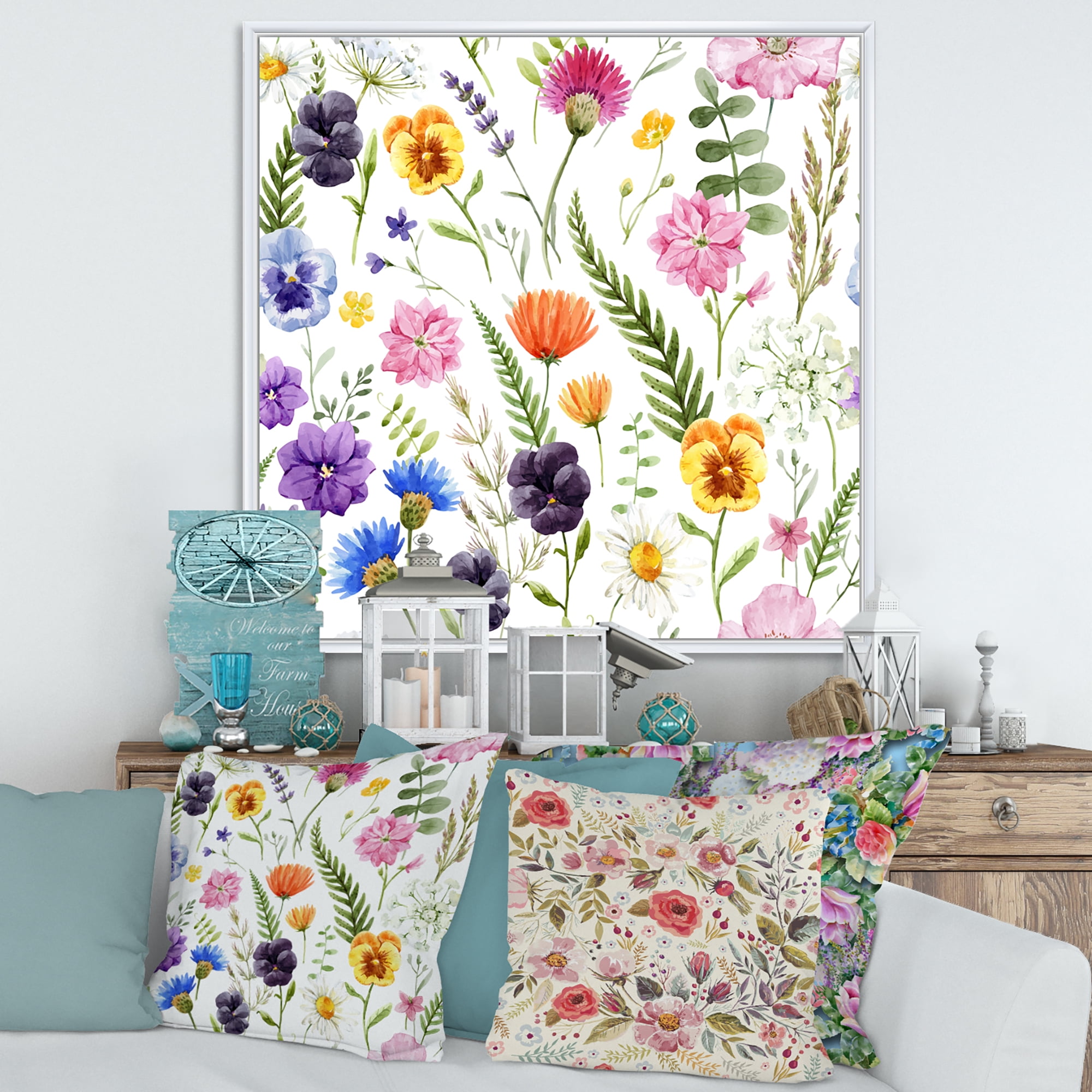 Designart 'Coloful Wildflowers Floral Pattern I' Traditional Framed Canvas Wall Art Print