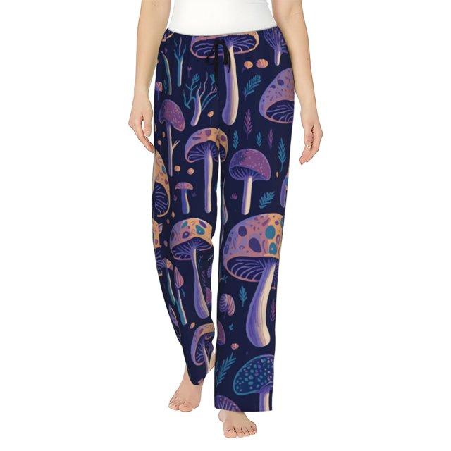 Balery Floral Hippie Mushrooms Pantalones de pijama para mujer, pijamas ultraligeros, pantalones de estar por casa-3X-Large