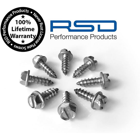 License Plate Screws(8) for Domestic Cars & Trucks Never Rust Stainless Steel (Slotted Hex)