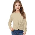 thumbnail image 4 of Nskgu Girls Sweatshirts Women's Summer Causal Long Sleeve Blouse Round Neck Crop Tops Twist Front Tee T-Shirt Pullover, 4 of 5