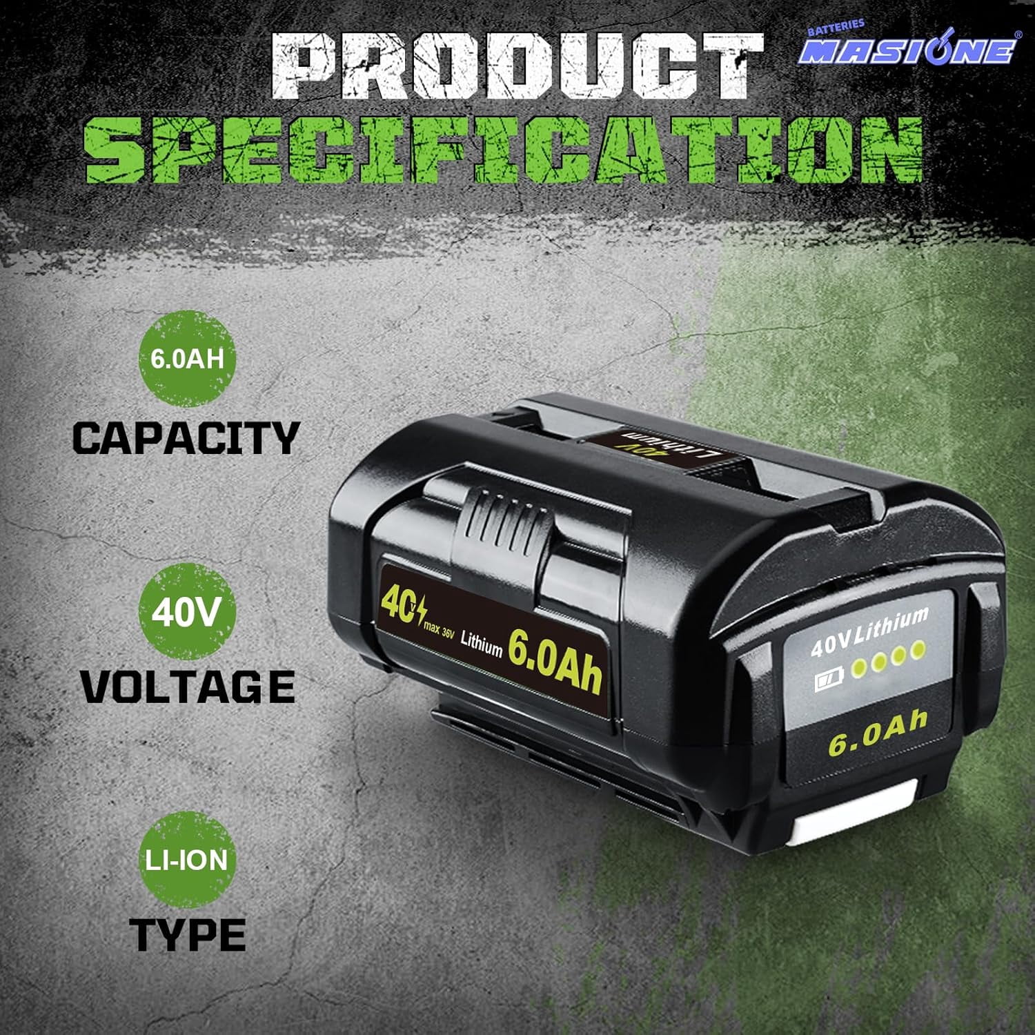 6.0Ah OP4040 Replacement for Ryobi 40V Battery Compatible with Ryobi Battery OP4040 OP40401 OP4026 OP40261 OP4050 OP40201 OP40601 40V Cordless Tools