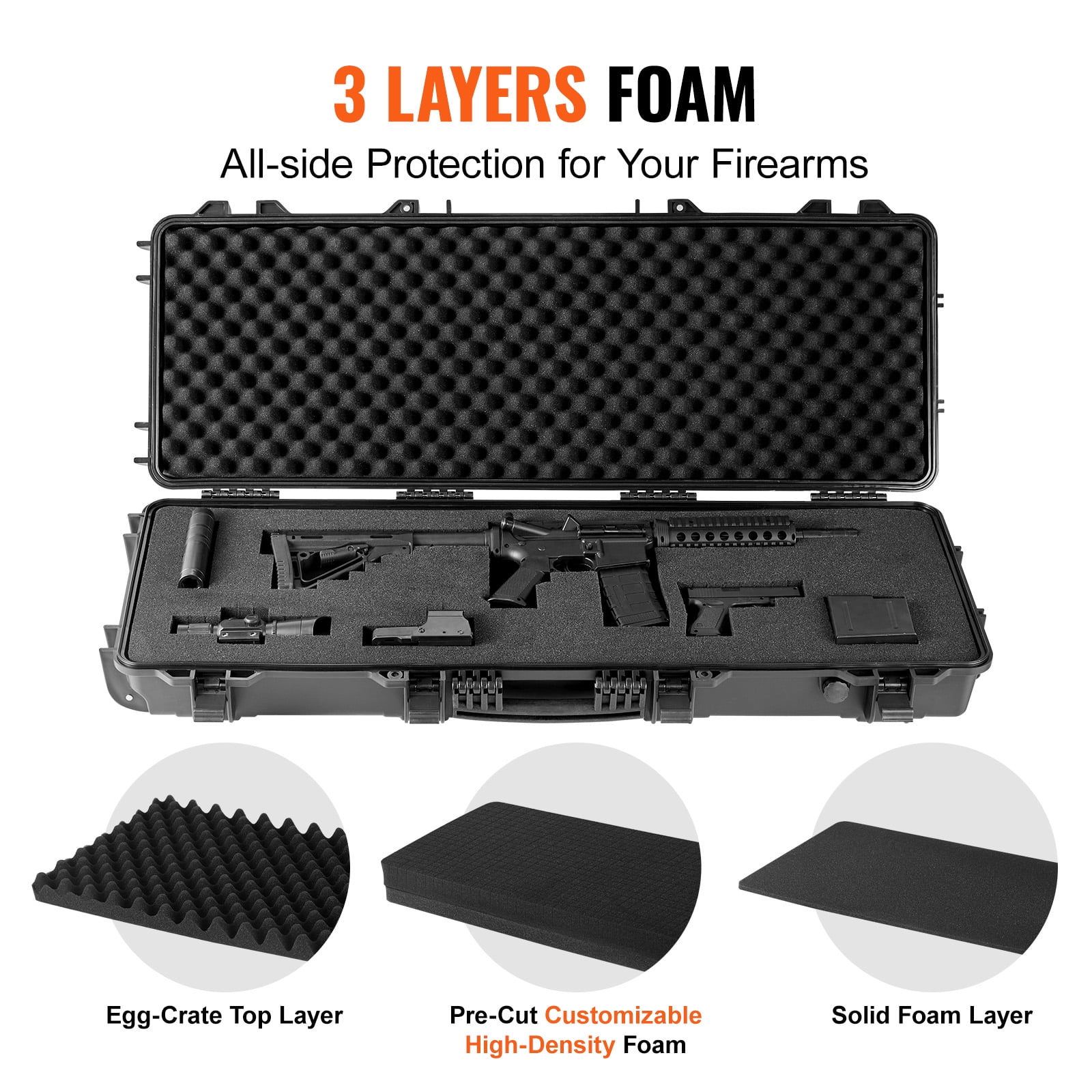 VEVOR Rifle Case, Rifle Hard Case with 3 Layers Fully-protective Foams, 42 inch lockable Hard Gun Case with Wheels, IP67 Waterproof & Crushproof, for Two Rifles or Shotguns, Airsoft Gun