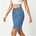 thumbnail image 4 of Summer Athletic Shorts for Women Drawstring Elastic Waist Casual Shorts Soft Cotton Knee Length Shorts with Pocket Summer Outdoor Short Pants Loose Comfort Short Bottoms, 4 of 7