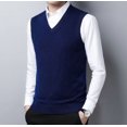 thumbnail image 1 of Suéter para hombre, juvenil, informal, holgado, con cuello en V, de lana, color liso, cálido, 1 of 6
