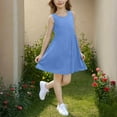 thumbnail image 5 of Spazoro Little and Big Girls Dresses, Round Neck Solid Color Waist Cinched Sleeveless Stretchy Dresses for Girls Blue Size 9 T, 5 of 9